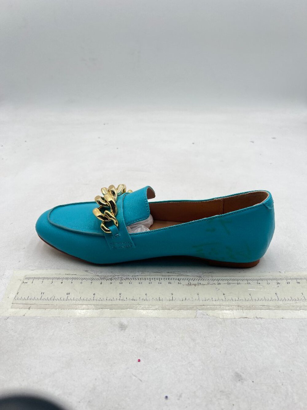 FYS Darkturquoise Slip on Closed Toe Loafer Flats Loafers with Gold Chain Shoes